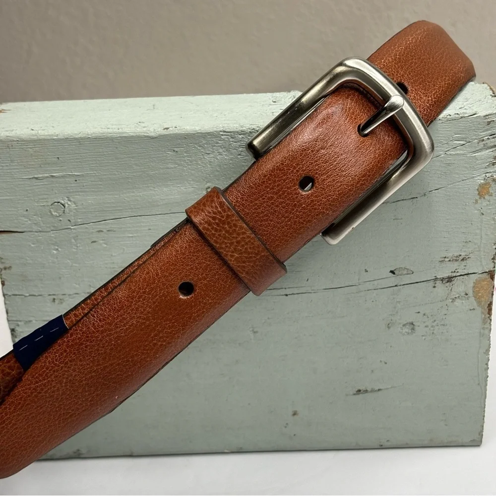 New Cognac Pebbled Full Grain Leather w/ Polished Nickel Brand George Size 42